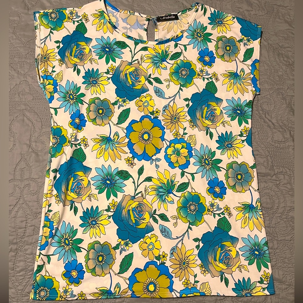 Arabella Large Blue, Green Floral Print Sleeveless Top